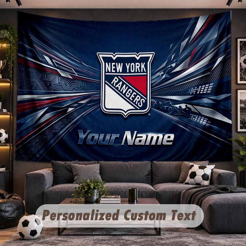Wall Hanging Tapestry Custom NameNew York Rangers Pattern Personalized Printed Fabric Wall Decor