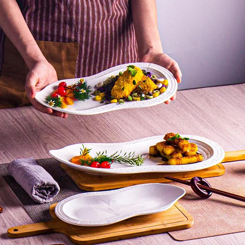 Hotel ceramic tableware gourd barbecue flat plate pasta steak white cold dish fusion dish Chinese restaurant