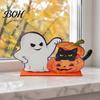 Decorative Wood Crafts Halloween Wooden Ghost And Pumpkin Black Cat Ornaments, Retro Indoor Party Ornaments Cartoon Tabletop Centerpiece Decorations