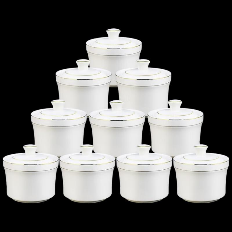 Glazed Ceramic Stew Pot with Gold Rim and Lid
