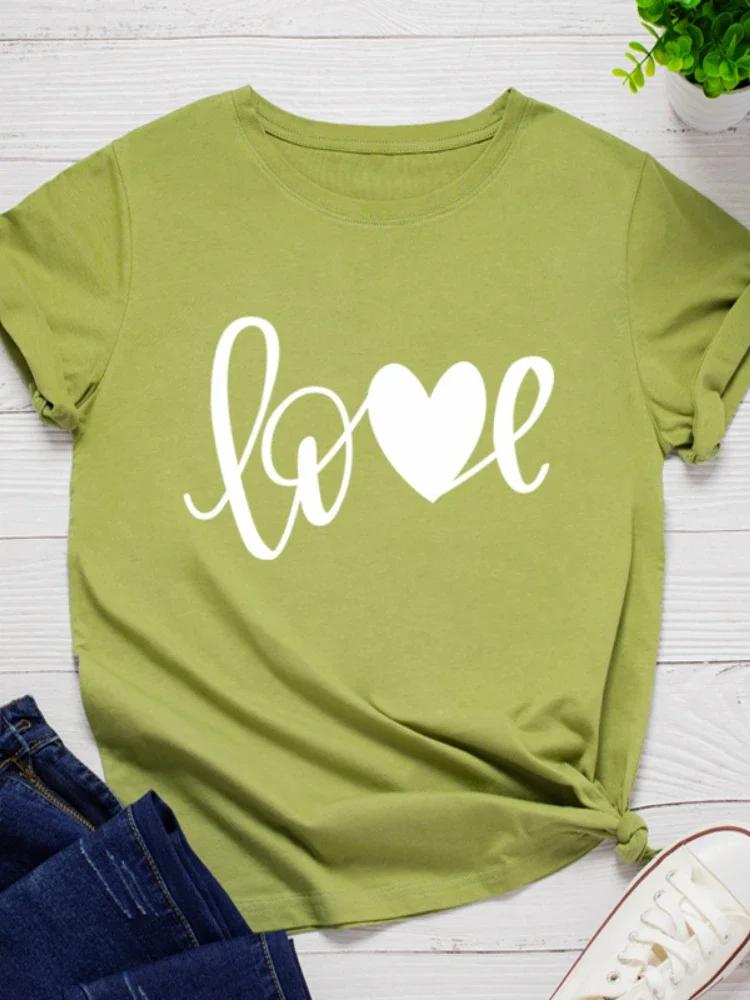 Heart Love Letter Print Women T Shirt Short Sleeve O Neck Loose Women Tshirt Ladies Tee Shirt Tops Clothes Camisetas Mujer