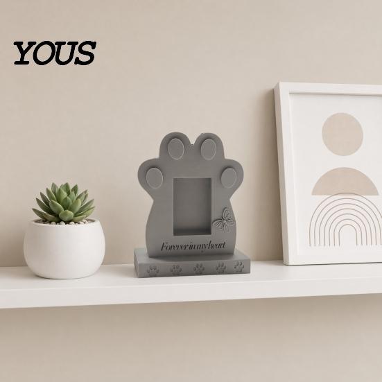 2 In 1 Pet Memorial Frame Tombstone Dog Stone, with Built-in Photo Card Slot, 3D Butterfly And Stone Design Paw Design, Commemorative
