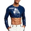 Dámský voděodolný lesklý crop top noční oblečení s kulatým výstřihem a dlouhým rukávem, crop mikina s tričkovým vzhledem a zapínáním na zip na zádech