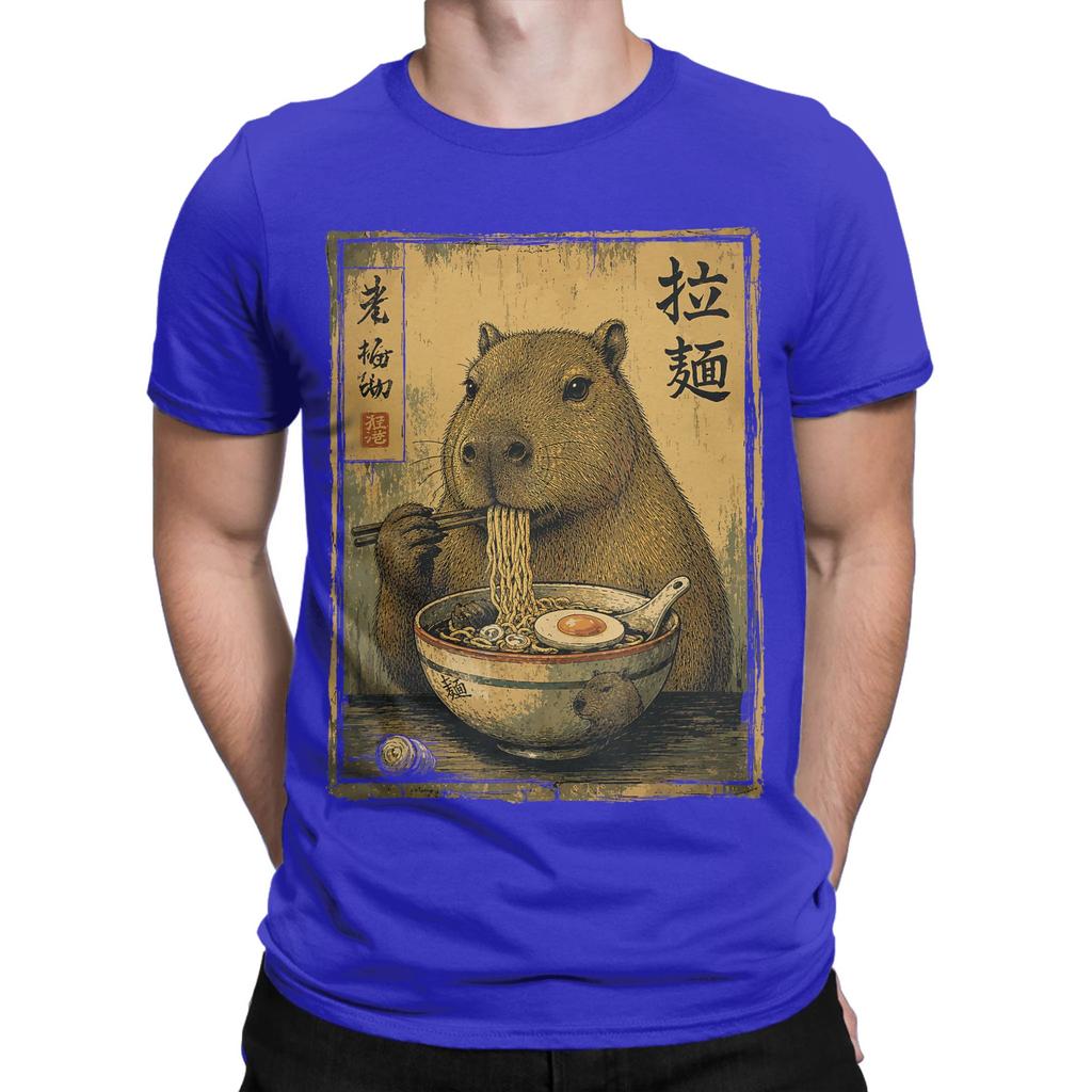 Unisex Cute Capybara Raunisex Noodles Japanese Food Animal T Shirt Cotton Clothes Short Sleeve Crew Neck Tee Shirt Printed Tshirt