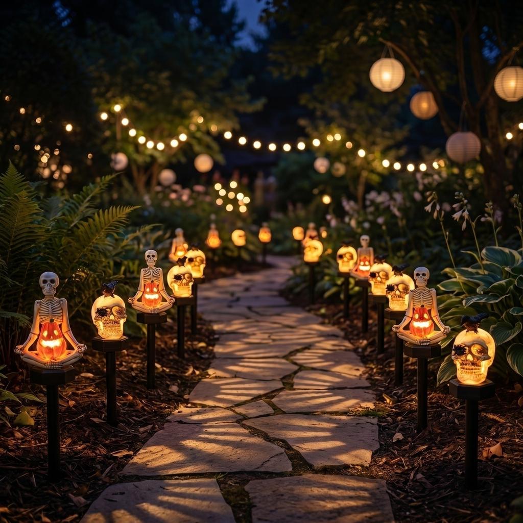 Solar Powered Skeleton Stake Light Resin Outdoor Garden Decoration with Pumpkin Design for Yard Pathway Lawn Patio Halloween Holiday Display