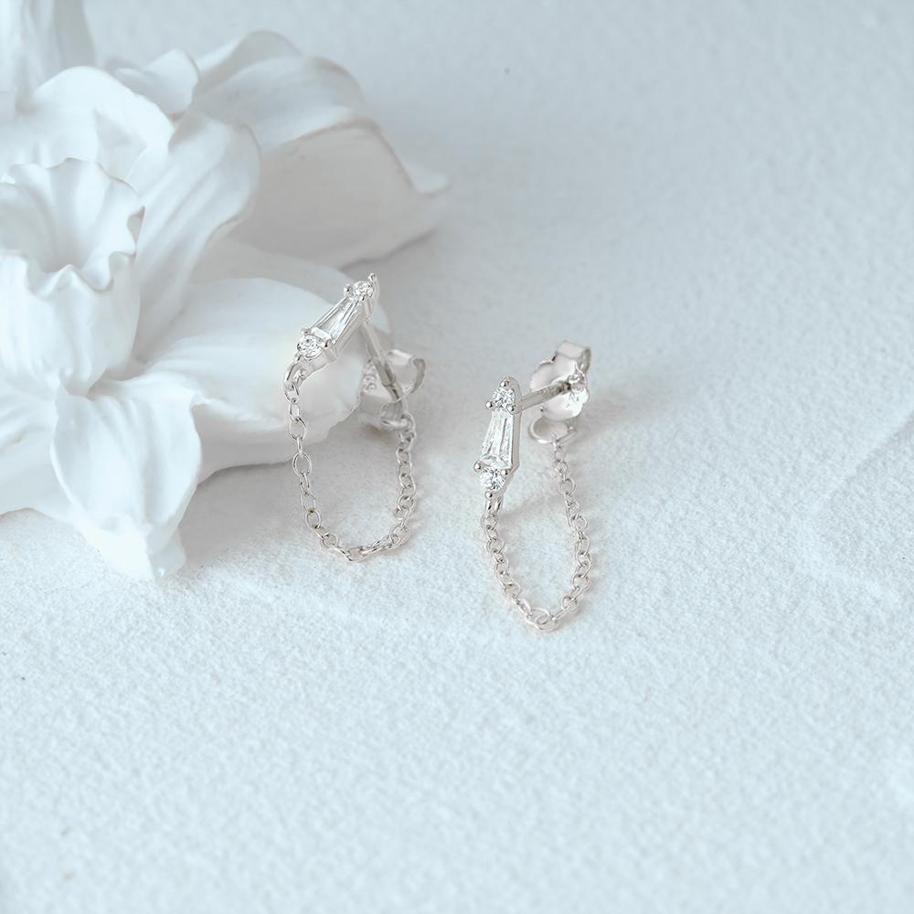 Fashion Jewelry 925 Sterling Silver Earrings Geometric Diamond Zircon Chain Tassel 18K Gold Plated Stud Earrings for Women
