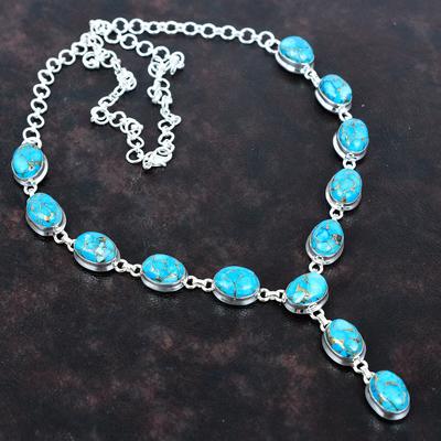 Copper Blue Turquoise Necklace 925 Sterling Silver Necklace Adjustable Chain Necklace Gemstone Unique Jewelry Handmade Necklace Gift for Her