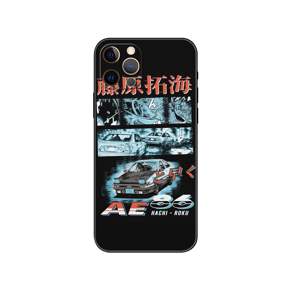 Initial D AE86 Car Phone Case for Iphone 5 5s Se 6 6s 7 8 Plus X 10 XR XS 11 12 13 Mini Pro MAX Black Tpu Back Cover