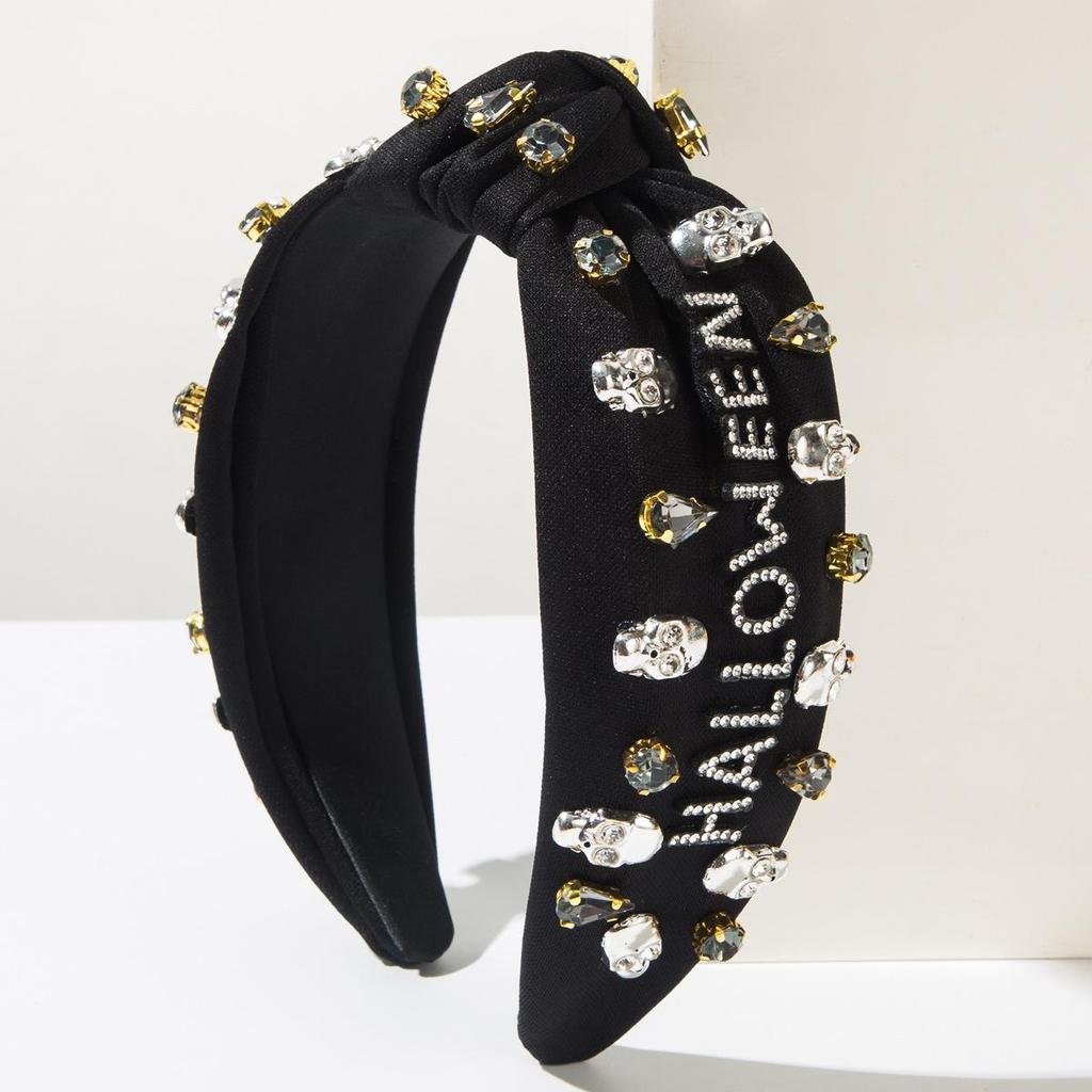 Halloween Themed Headband With Diamond Studded Skull Accessories For Decorating Holiday Hair Accessories