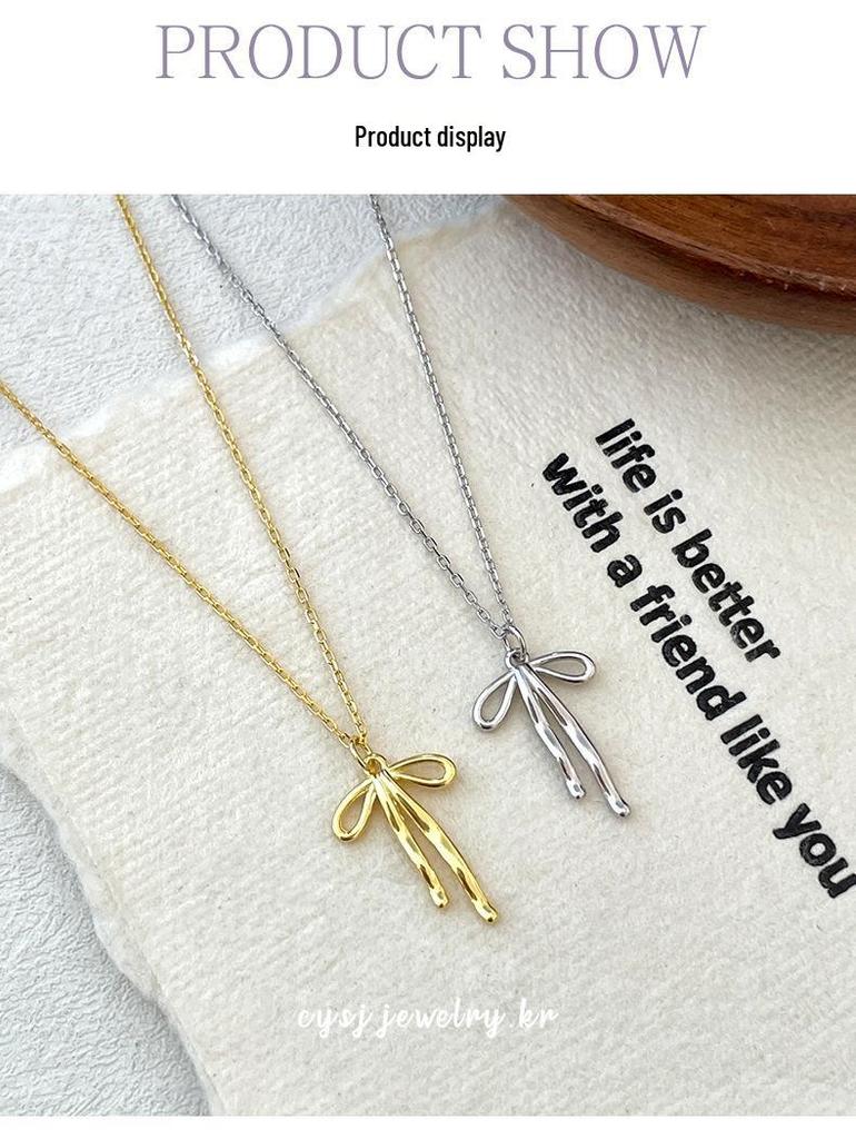 Cui Yan S925 Sterling Silver Korean Bow Pearl Necklace - 2025 Trendy Sweet Clavicle Chain for Women