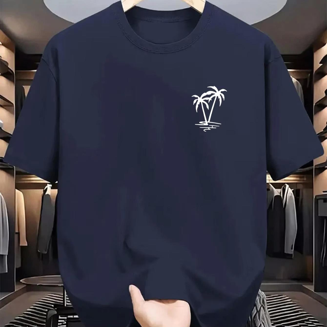 

Мужская летняя простая модная повседневная спортивная футболка с коротким рукавом и принтом с изображением кокосовой пальмы, круглый вырез 4XL