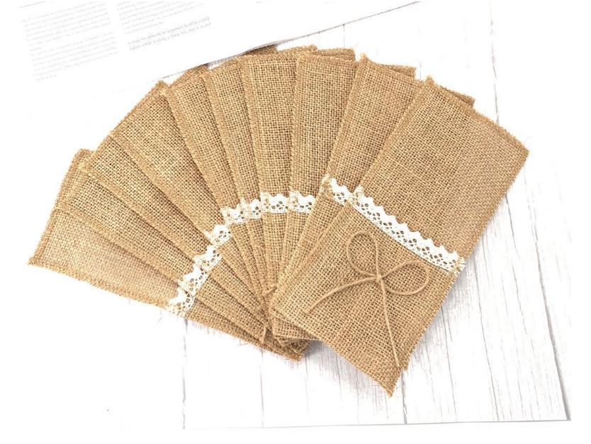 Žádaný lněný příborový sáček s krajkou na Vánoce, svatby a večírky