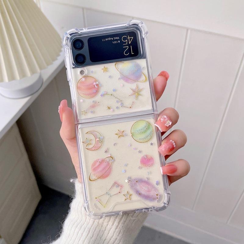 Samsung folding ZFlip1/1/1 mobile phone case, Epoxy glitter planet mobile phone case ZFlip1/1 protective case Galaxy Z Flip3