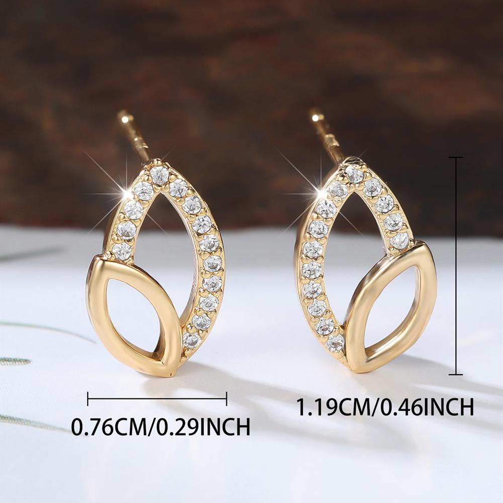 Simple Gold Color Leaf Shaped Stud Earrings for Women Fashion Zircon Jewelry Gift