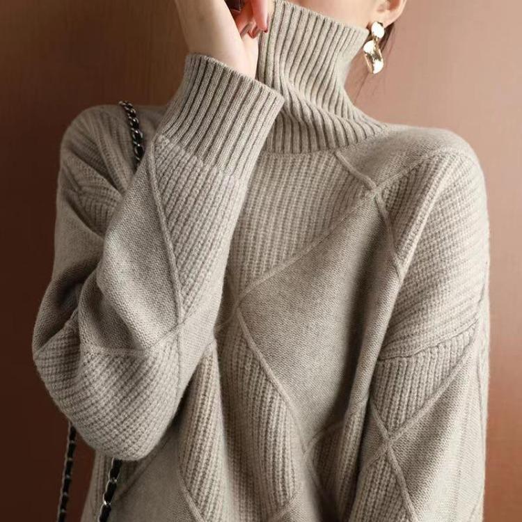 

Winter Autumn Women Knit Sweater Thickened Turtleneck Shirt Spliced Design Small верблюд