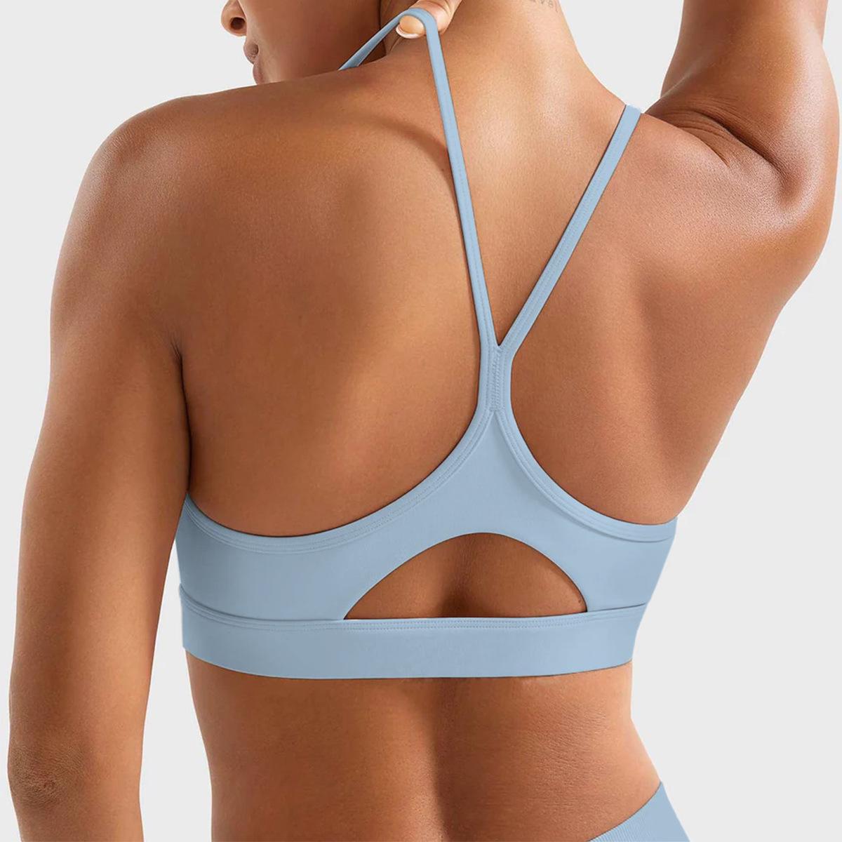 Women s Cross-Strap Sports Bra with Chest Pads for Yoga & Pilates Training M синий