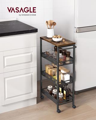 4-Tier Trolley, Space-Saving Kitchen Cart with Castors, 22 Cm Deep, Steel Frame, Handle, Trolley for Small Spaces