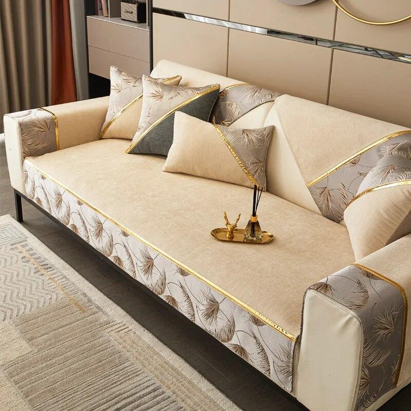 Chenille Jacquard Stoff Sofatrekk Skinnsofa Sliptrekk Sofatrekk i europeisk stil Custom Anti-skli 2/3/4 sete sofa håndkle