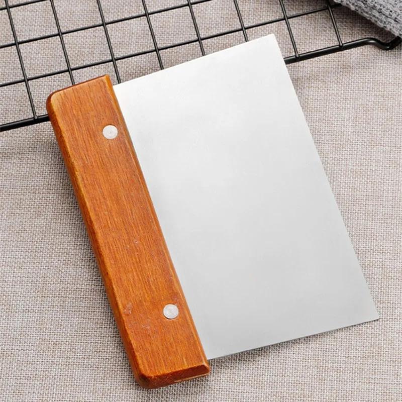 Stainless Steel Scrapers Non-stick Kitchen Grill Scraper Durable Wooden Handle BBQ Spatula Hamburger Patties Pizza Baking Tools