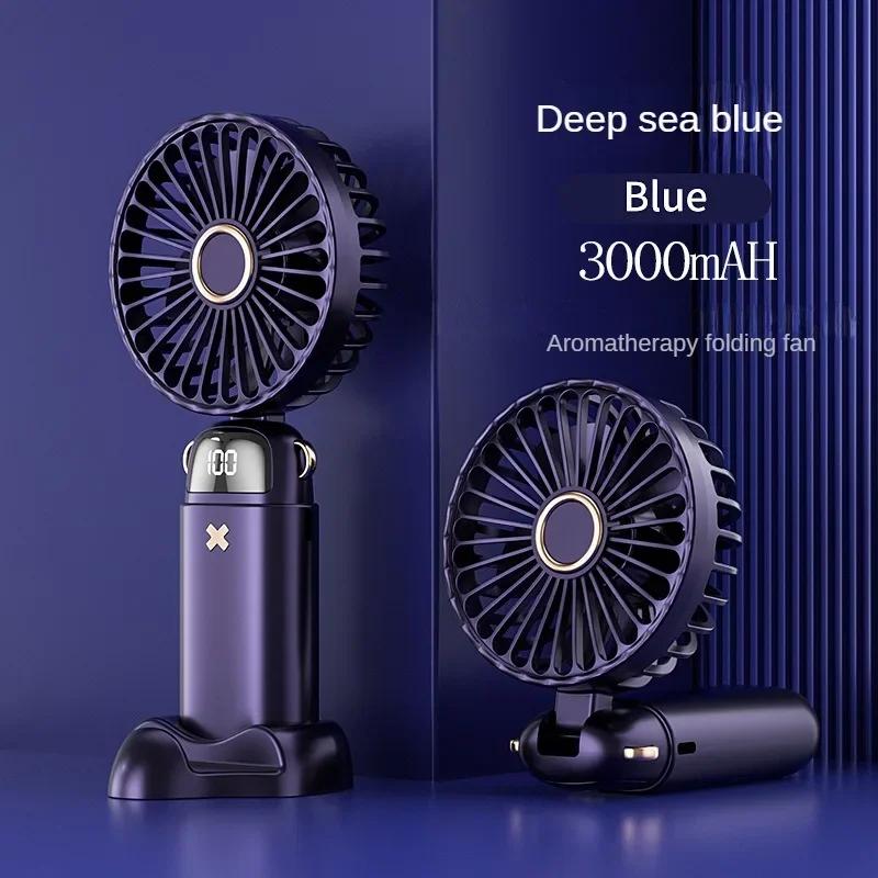 Handheld Fan Mini Foldable Portable Neck Hanging Fans 5 Speed USB Rechargeable 3000mAh Fan with Phone Stand and Display Screen