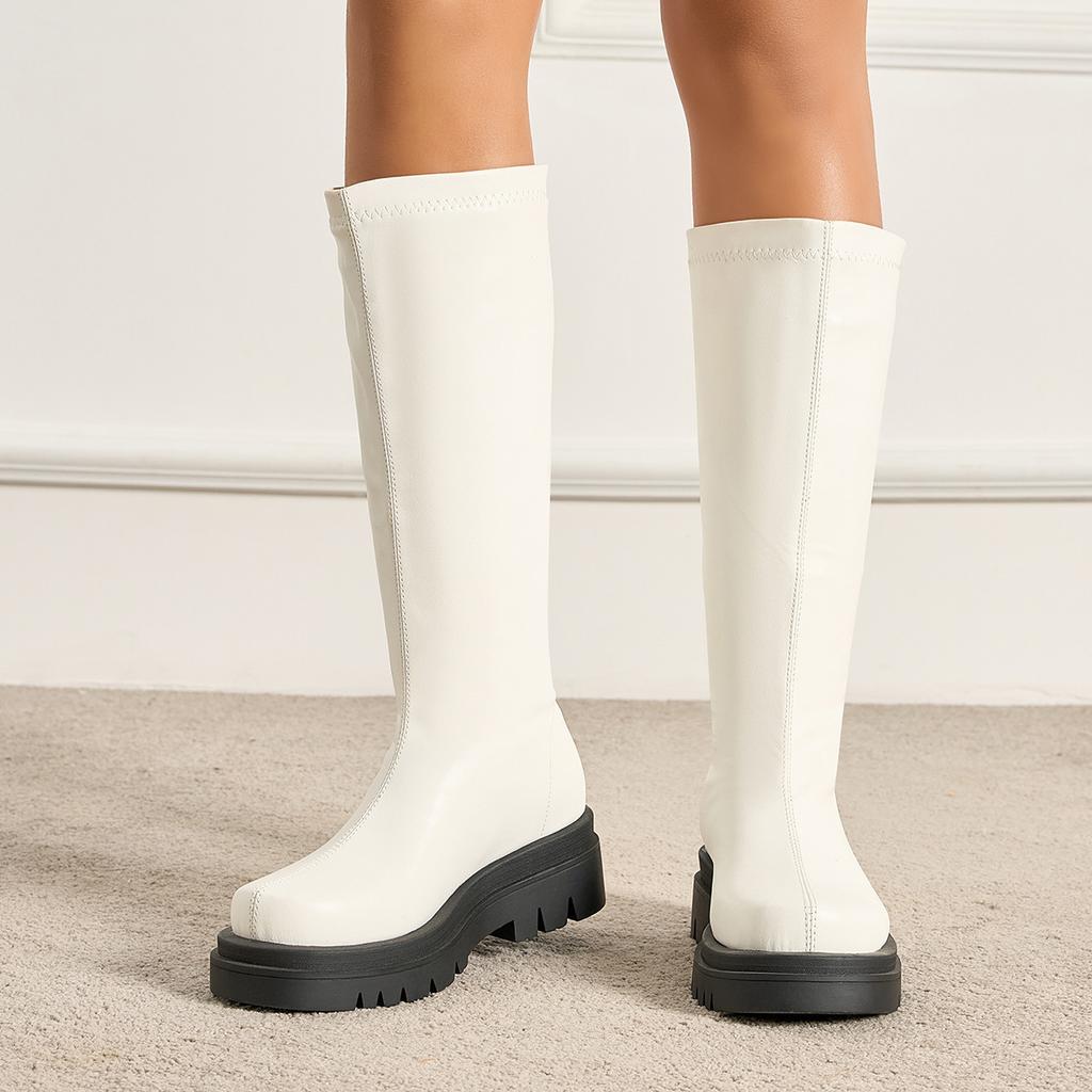 Autumn and winter LZD supply casual medium heel flat bottom large size versatile solid color high boots