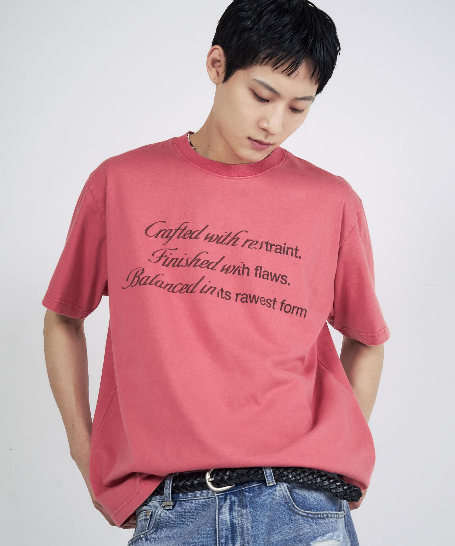 Slow Acid Washed Half And Half Short Sleeve T-Shirt [Red] Red/Xs