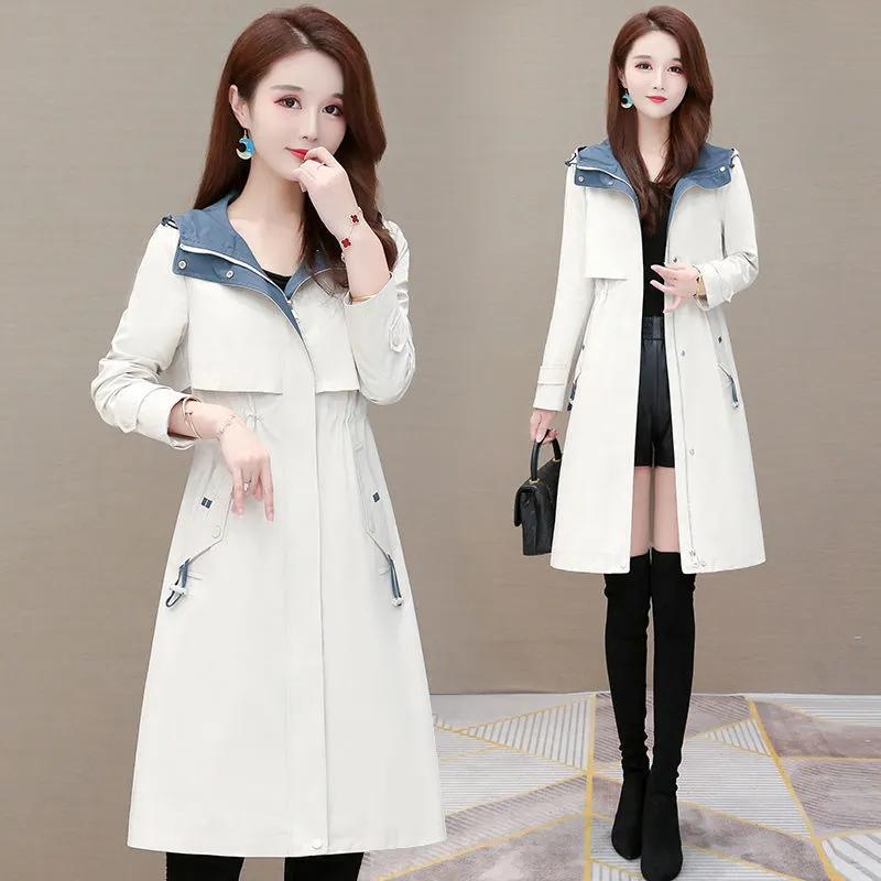 

Весенне-осенняя новая ветровка, женская куртка с тонкой талией, универсальный женский плащ, повседневное пальто с длинным капюшоном