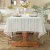 Rustic Embroidery Table Cloth, Cotton Linen Stripe Tassel Tablecloth Antifouling Dust Proof Table Cover For Kitchen Dining Decor