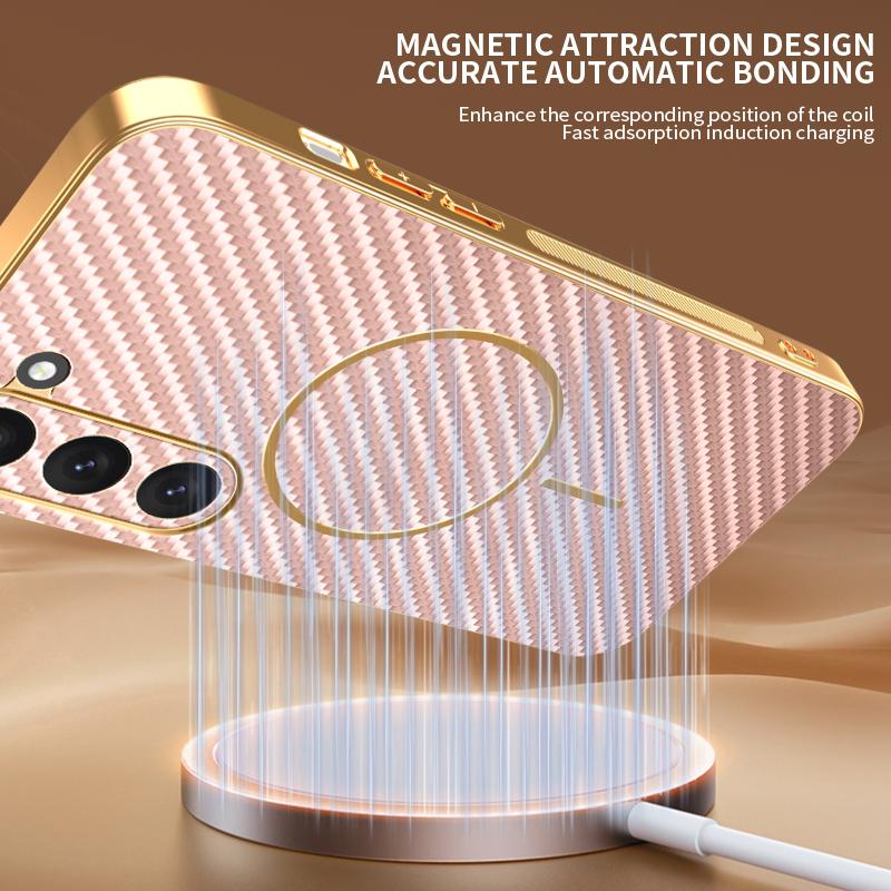 For Samsung Galaxy S23 Phone Case Carbon Fiber Textured Electroplated TPU Back Cover