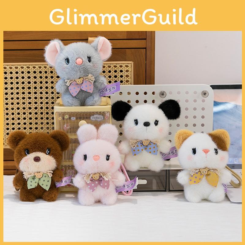 Rabbit Dog Cat Tie Animal Plush Doll Keychain Pendant For Home Office Decor