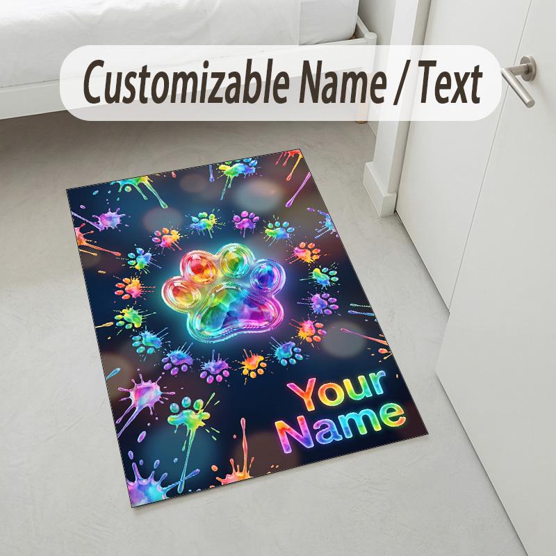 Dog Theme Crystal Velvet Rug Personalized Custom Name Text Soft Floor Mat Home Decor