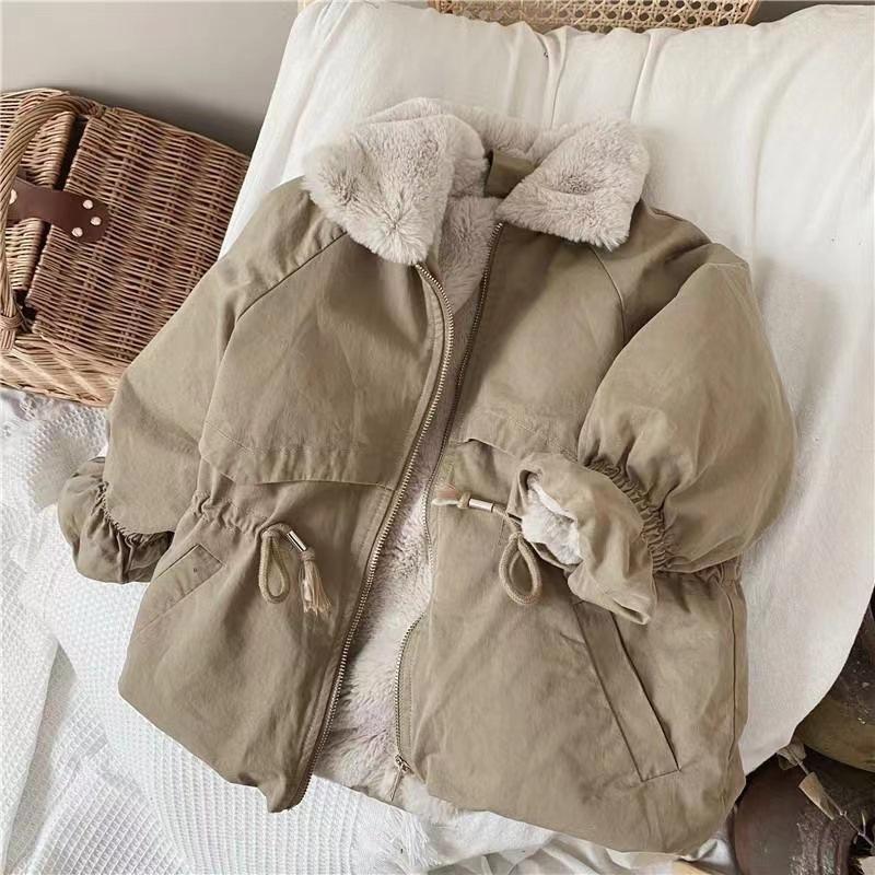 Baby Boys Khaki Lamb Woolen Blend Parkas Coat Autumn Winter Coats Fur Jackets for Girls Cute Warm Jacket Children Snowsuit Fashion