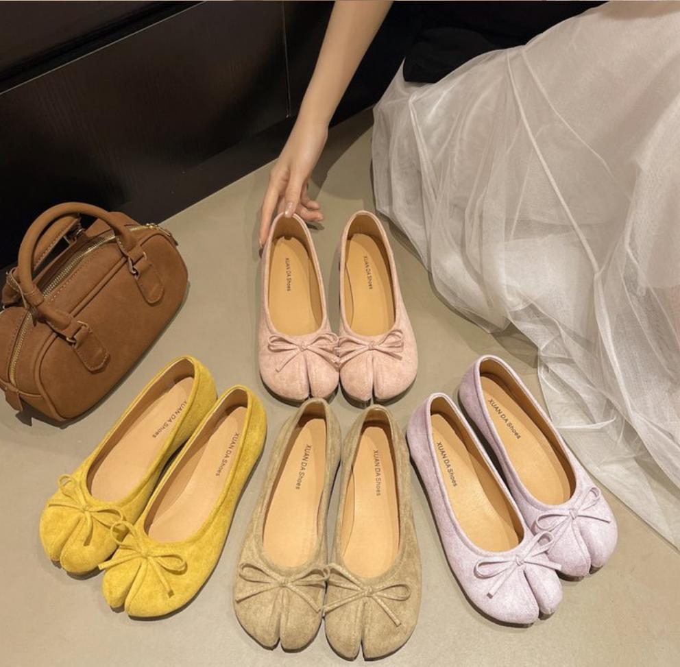 Japanese Trotter Flats Shoes Ladies Bowknot Tabi Ninja Loafers Cozy Split Toe Mary Janes Woman Barefoot Ballet Flats Moccasins