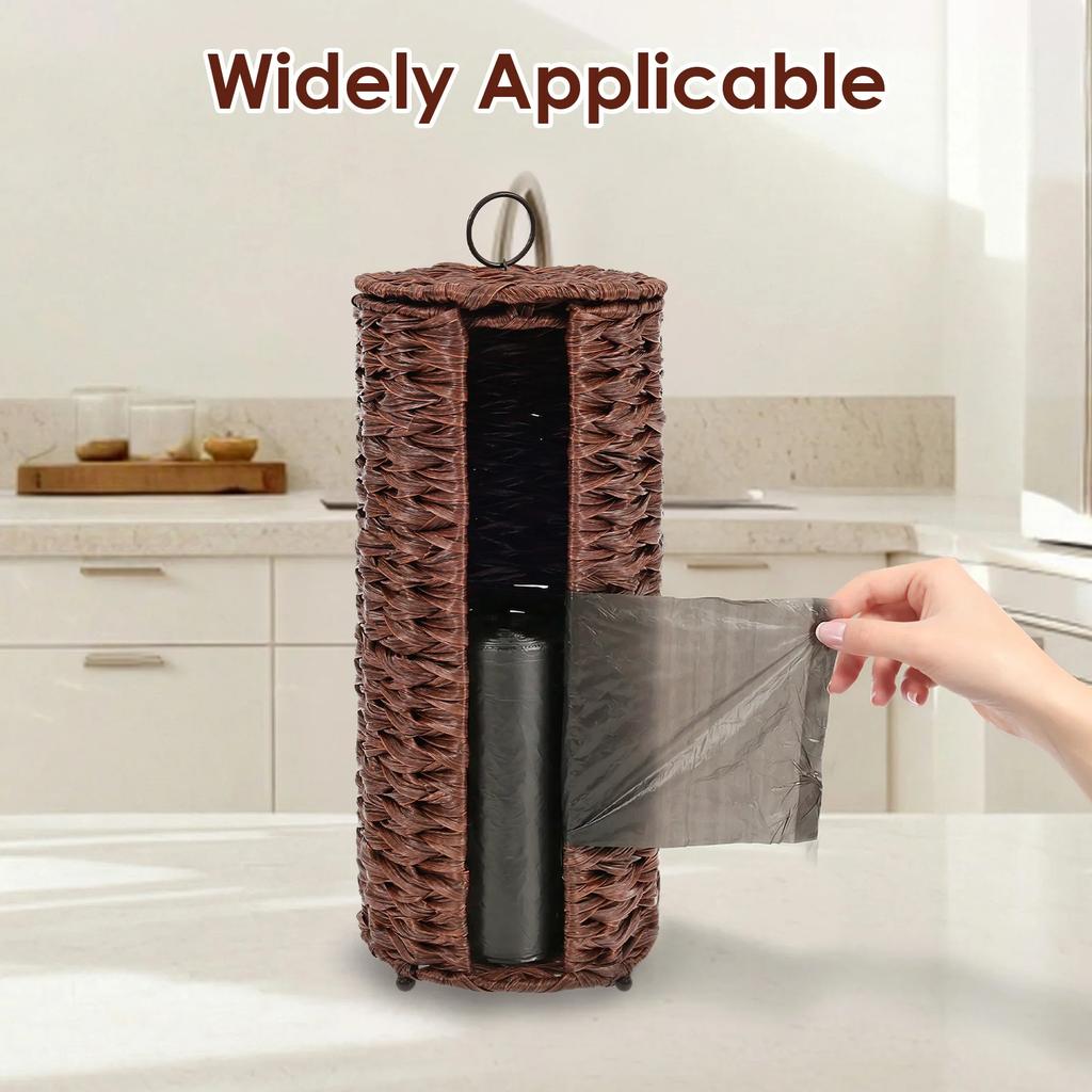 Standing Toilet Roll Holder Plastic Wicker Toilet Paper Storage Basket with Lid Dustproof Toilet Tissue Organizer for Decoration