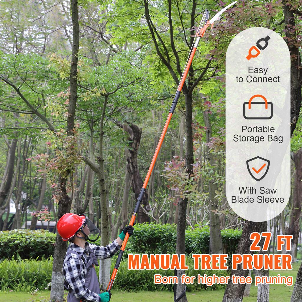 SucceBuy Manual Pole Saw Extendable Tree Pruner Sharp Steel Blade for Branches Trimming with Lightweight Aluminum Alloy Handle