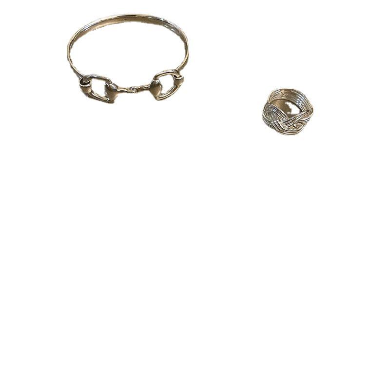 Korean S925 Silver Horseshoe Buckle Bracelet - Retro Hip Hop Style for Women