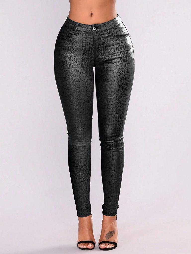 Rose Beauty A Rave Punk-Hose mit hoher Taille, schrägen Taschen, Krokodilprägung, PU-Leder, schmal zulaufende, knöchellange Hose, sexy Partyhose