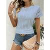European and American New Fashion round Neck Hollow out Short sleeve round Neck T-shirt Top Women Women's T-shirt Top