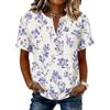 Camicetta da Donna Casual con Stampa Floreale, Collo Henley con Bottoni, Manica Corta, Cotone e Lino, Vestibilità Larga, Top Leggero