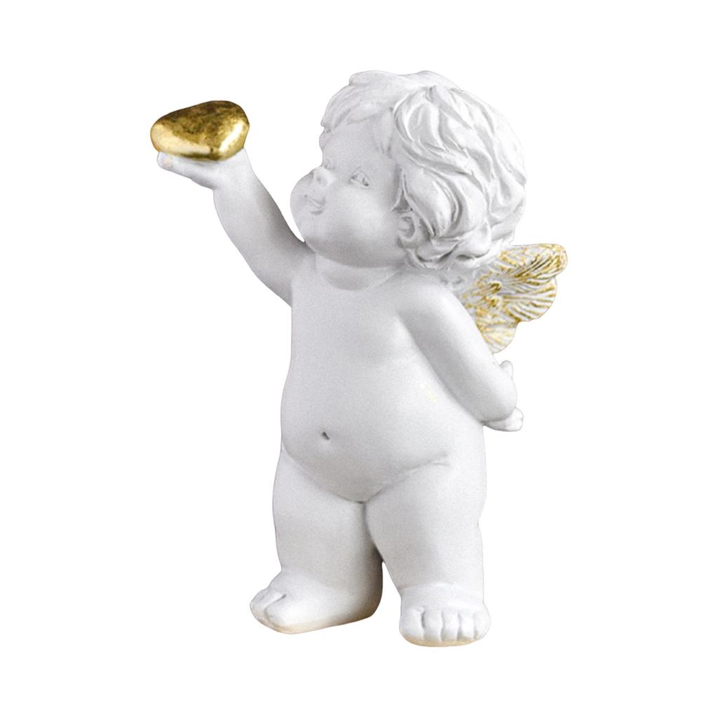 Resin Imitation Gypsum Heart-shaped Little Angel Desktop Ornament, Style Character Home Decoration Sculpture