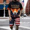 2026 New Retro Street Style Print Case Men's T-shirt Shorts Set