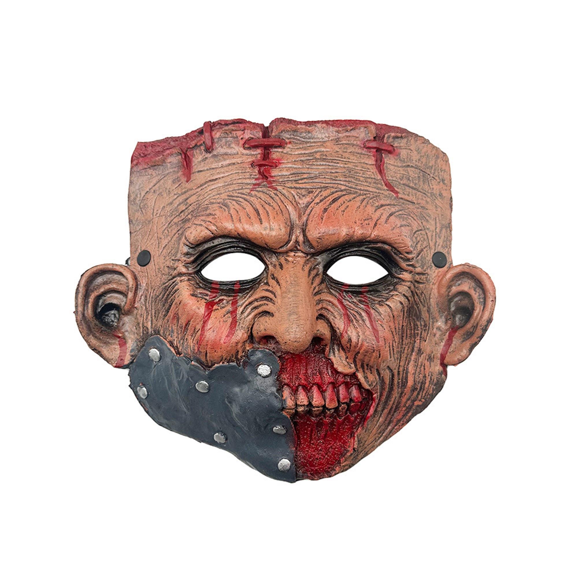 Gory Scary Skeleton Mask with Spooky Patchwork Detailing for Halloween Costume Party Adults Accessories