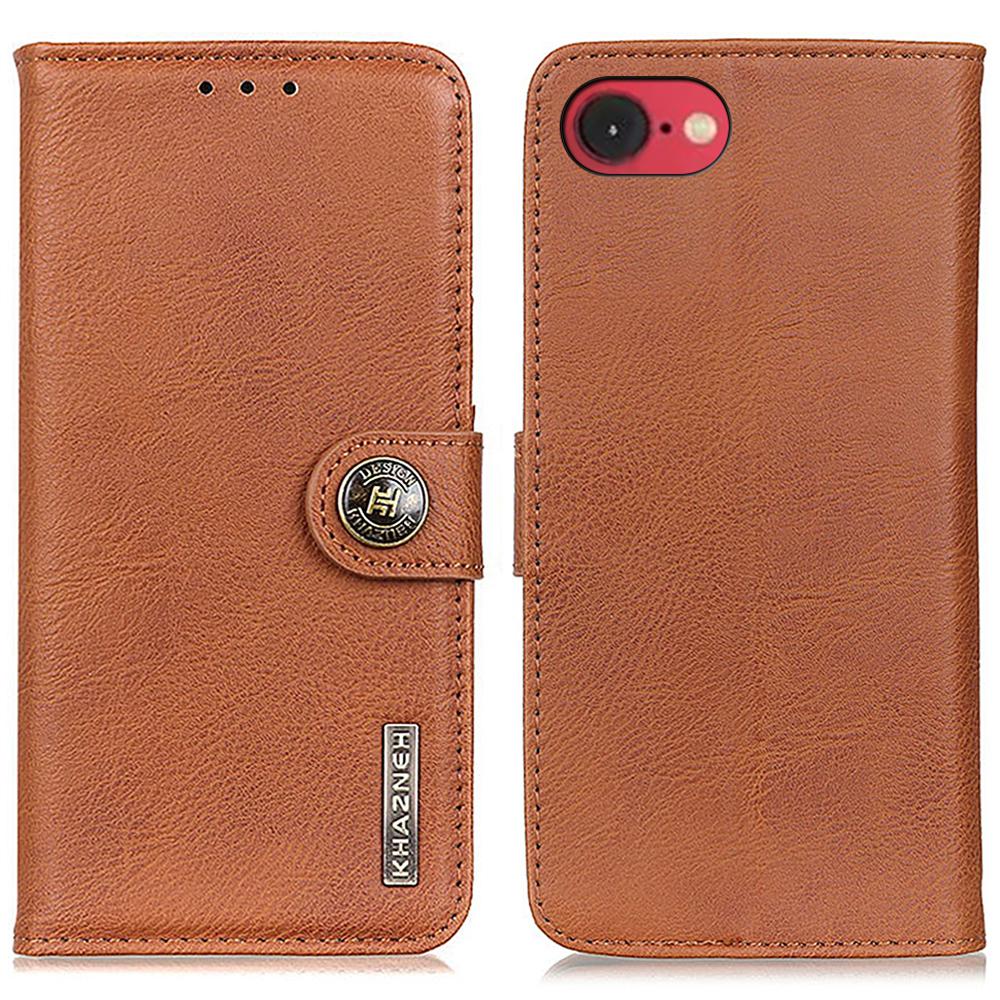 KHAZNEH For iPhone 16e Wallet Case Cowhide Texture Leather Flip Phone Cover