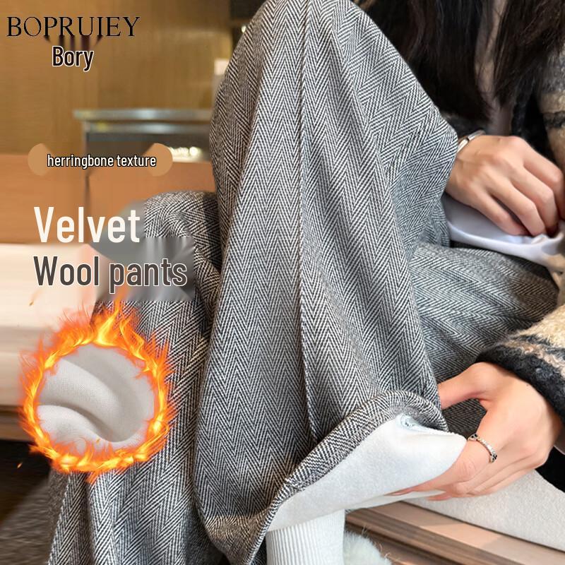 

Women s Herringbone Wool-Blend Lined Straight-Leg Pants L