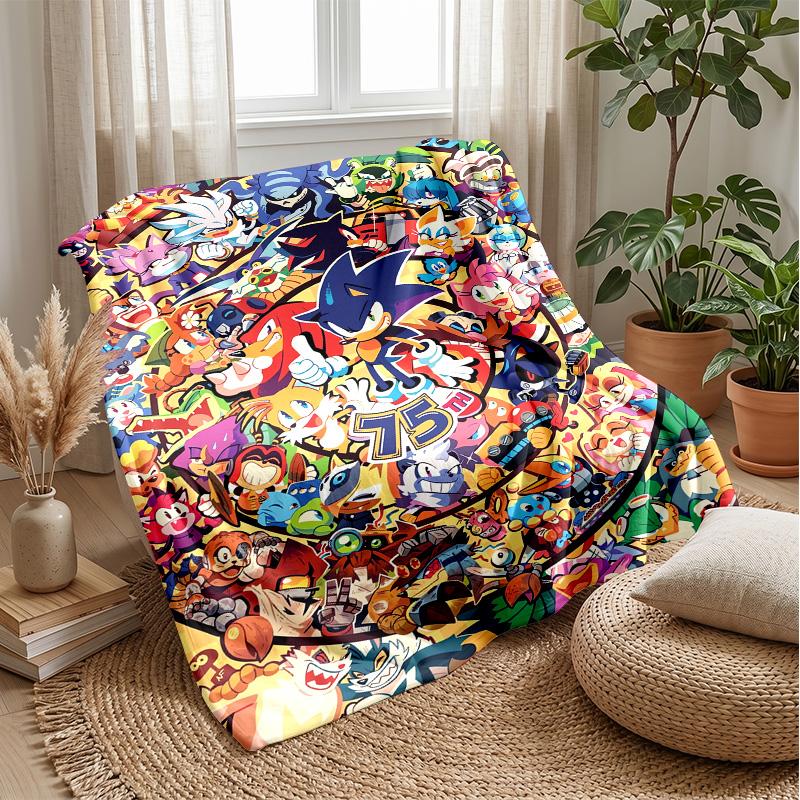 Sonic Printed Flannel Blanket Skin Friendly Warm Decorative Throw for Indoor Couch Bed Daily Use