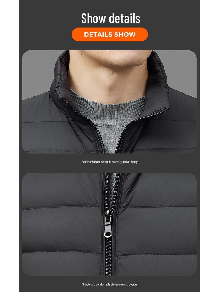2024 Men's Lightweight Fashion Down Jacket - Short Stand Collar, White Duck Down, Warm Winter Coat