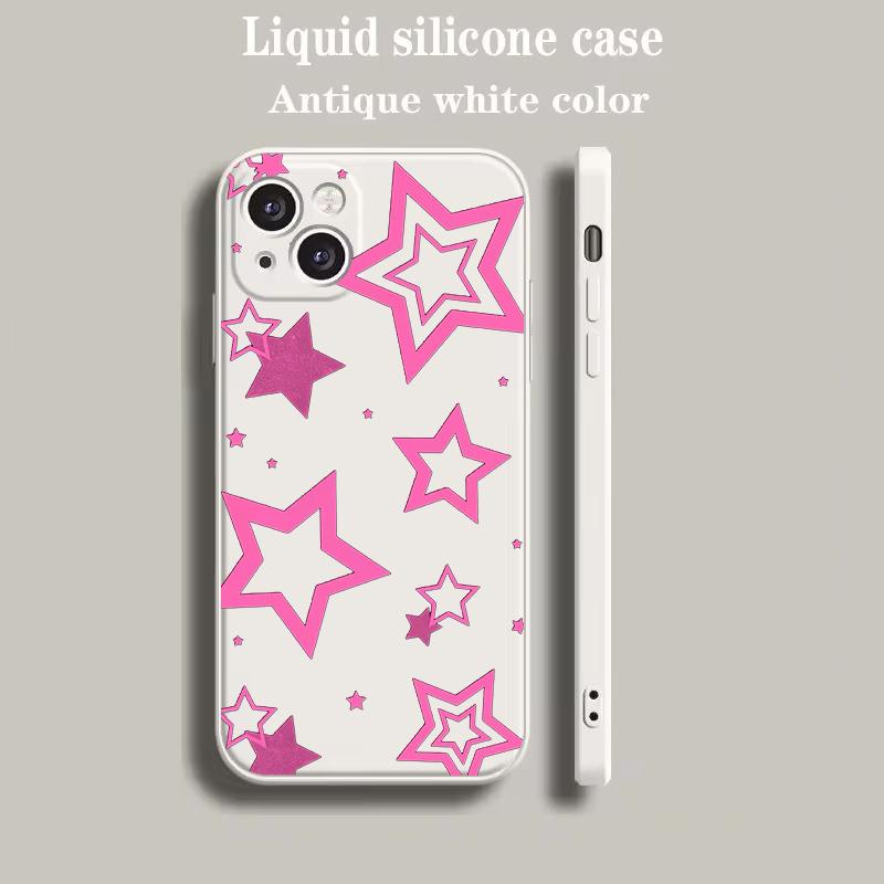 Luxury Color Phone Case For iPhone 18 15 14 13 12 mini 11 Pro Max XS X XR SE 7 8 Plus soft Silicone Beige Cover Style Stars Pattern