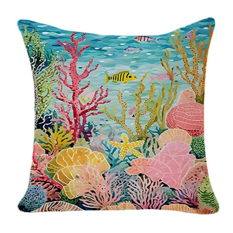Home Tropical Rainforest Ocean Underwater World Super Soft Velvet Printed Pillow Cover Sofa Cushion Car Lumbar Pillow Home