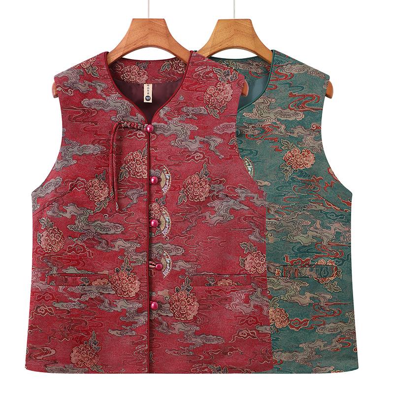 Chinese Style Cardigan Vest for Seniors – Lightweight, Plus Size Shawl Jacket