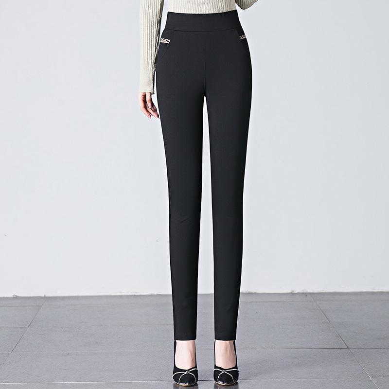 

Women s High Waist Slim Fit Black Leggings - Elastic Pencil Pants for Spring & Autumn XL чорний